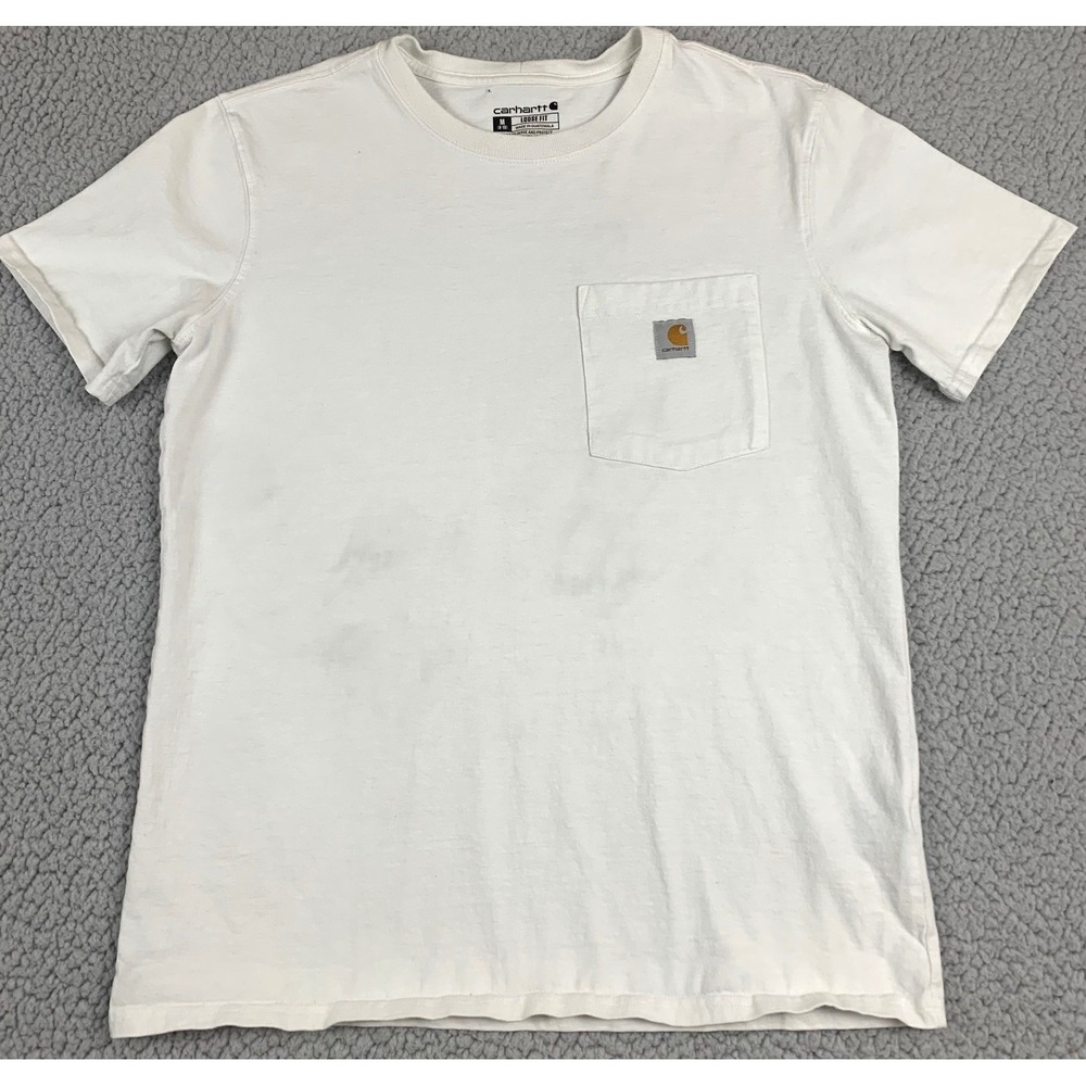 Carhartt 103067-100 T-Shirt Womens M White Loose Fit Short Sleeve Pocket Logo